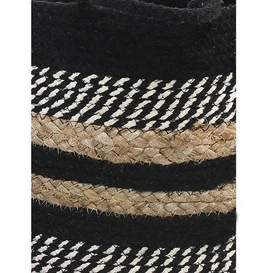 Black and Natural Jute & Cotton Basket Set of 3 For Living Room & Home
