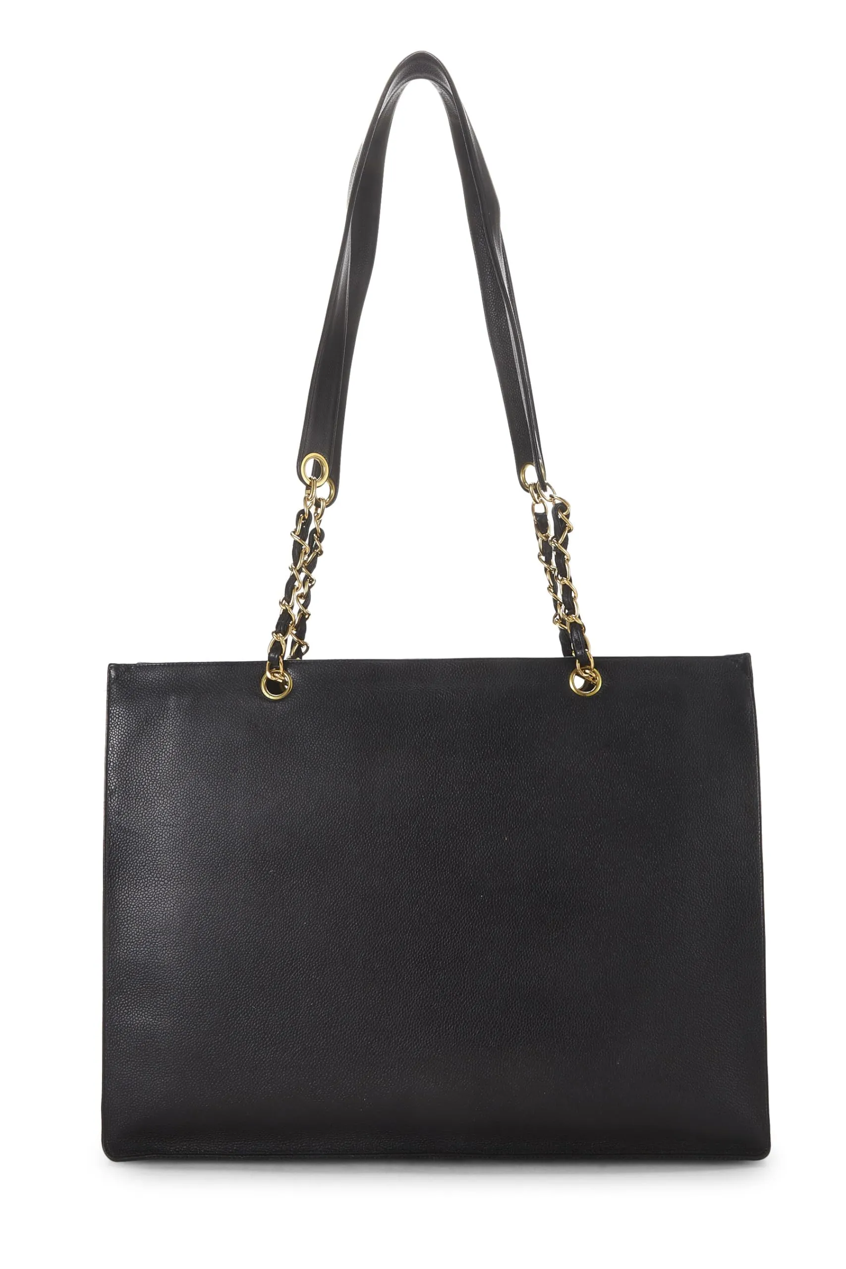 Chanel,  Black Caviar Flat Chain Tote Large, Black