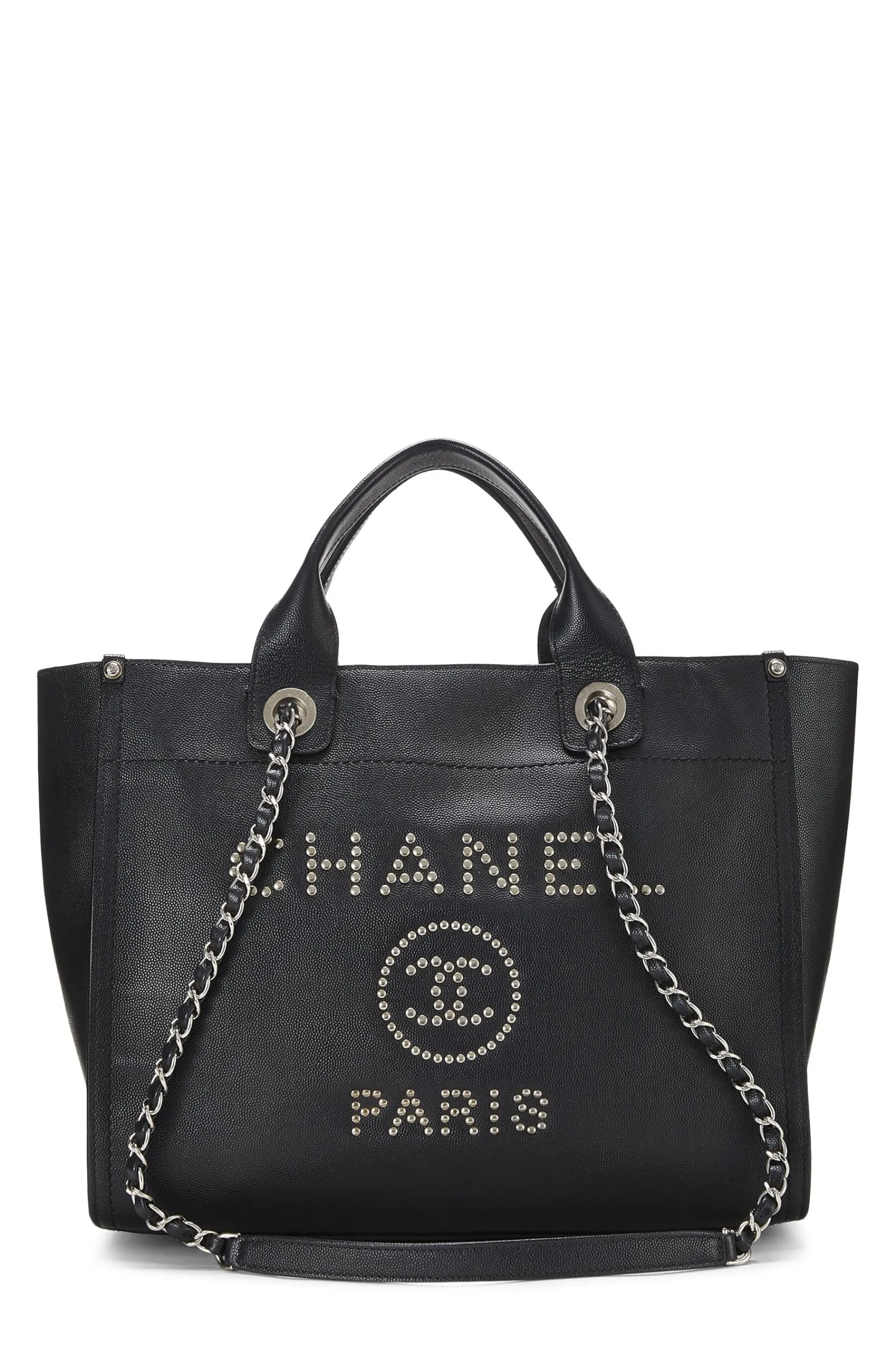 Chanel,  Black Caviar Studded Deauville Shopper Small, Black