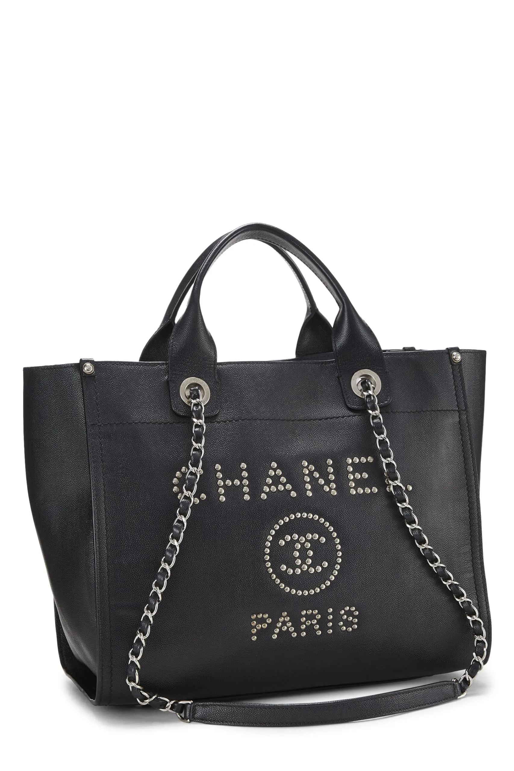 Chanel,  Black Caviar Studded Deauville Shopper Small, Black