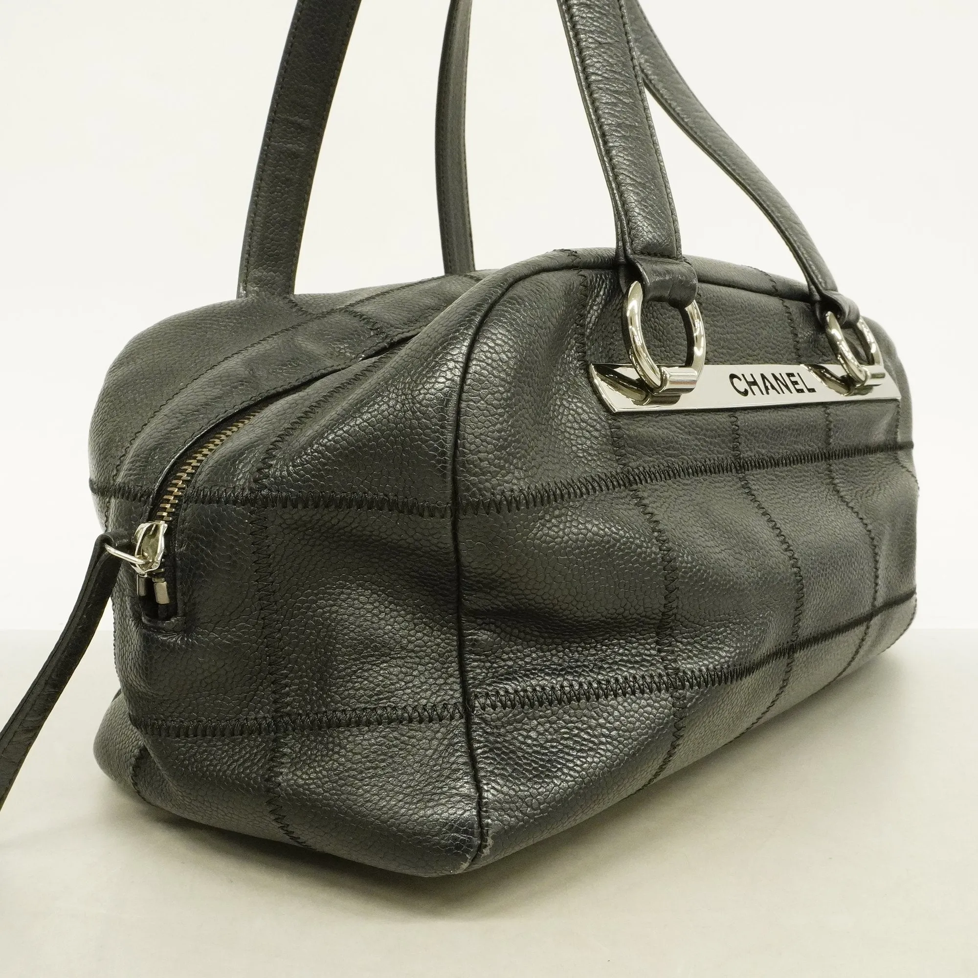 Chanel Chocolate Bar Shoulder Bag Women's Caviar Leather Shoulder Bag Black