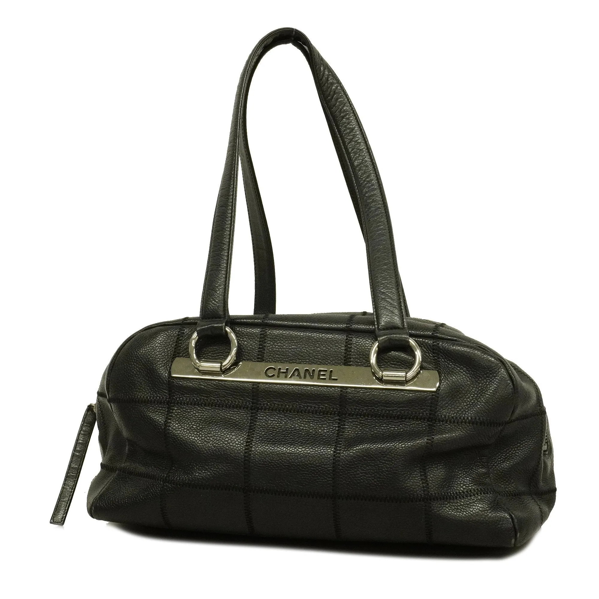 Chanel Chocolate Bar Shoulder Bag Women's Caviar Leather Shoulder Bag Black