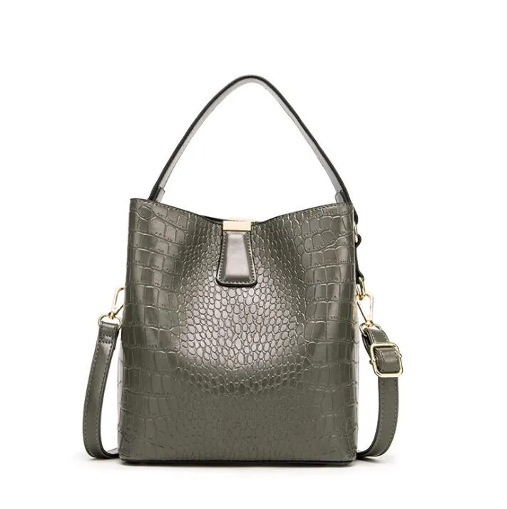 Crocodile Pattern Bucket PU Leather Handbags Women Crossbody Totes Messenger Bag