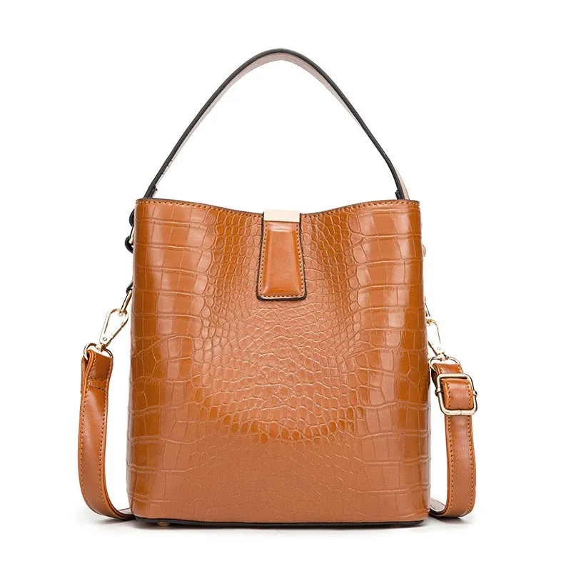 Crocodile Pattern Bucket PU Leather Handbags Women Crossbody Totes Messenger Bag