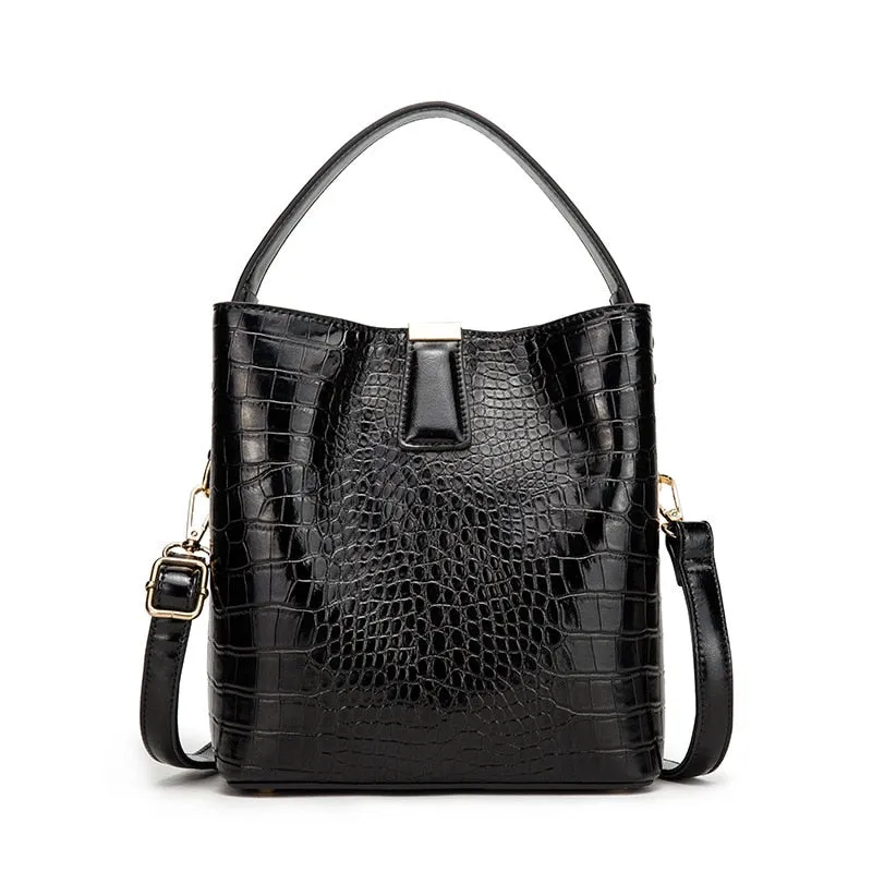 Crocodile Pattern Bucket PU Leather Handbags Women Crossbody Totes Messenger Bag