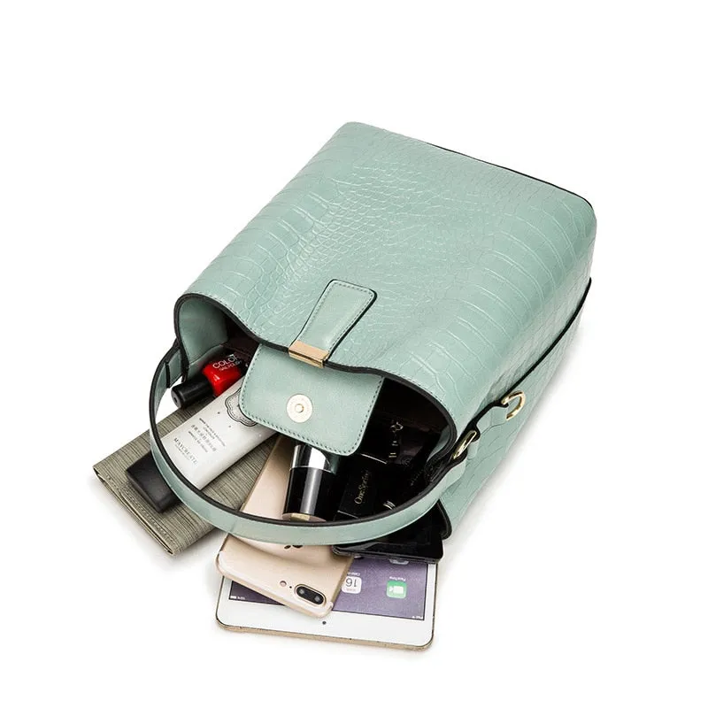 Crocodile Pattern Bucket PU Leather Handbags Women Crossbody Totes Messenger Bag