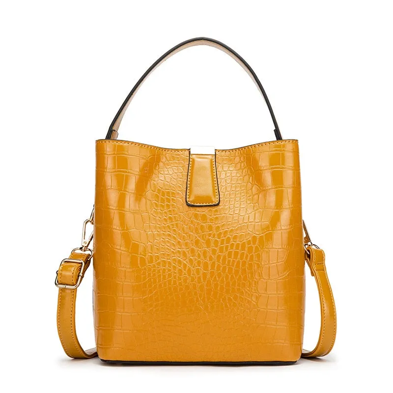 Crocodile Pattern Bucket PU Leather Handbags Women Crossbody Totes Messenger Bag