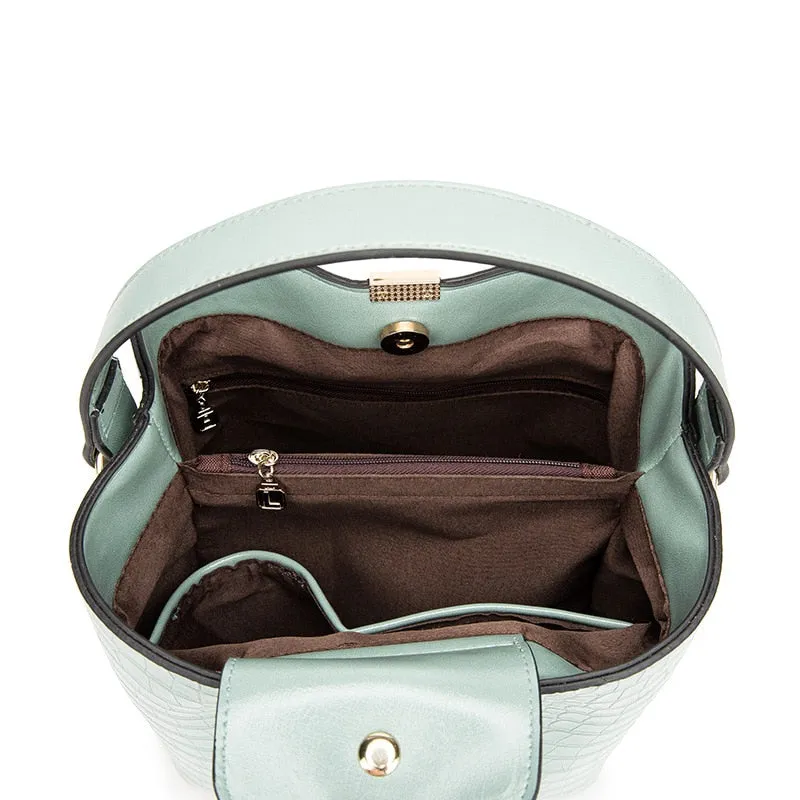 Crocodile Pattern Bucket PU Leather Handbags Women Crossbody Totes Messenger Bag
