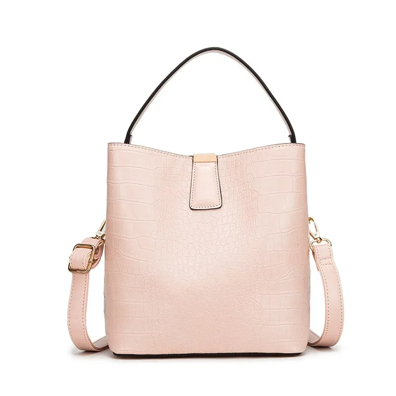 Crocodile Pattern Bucket PU Leather Handbags Women Crossbody Totes Messenger Bag