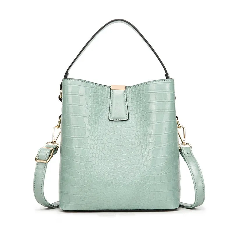 Crocodile Pattern Bucket PU Leather Handbags Women Crossbody Totes Messenger Bag