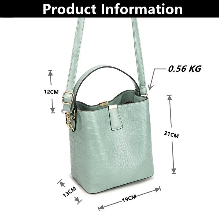 Crocodile Pattern Bucket PU Leather Handbags Women Crossbody Totes Messenger Bag