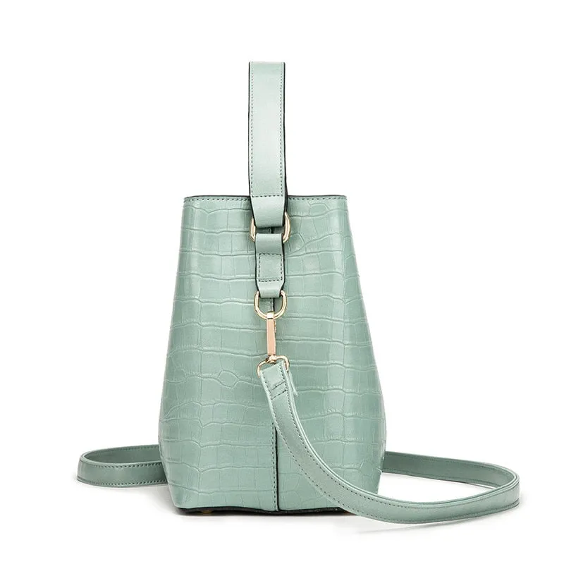 Crocodile Pattern Bucket PU Leather Handbags Women Crossbody Totes Messenger Bag