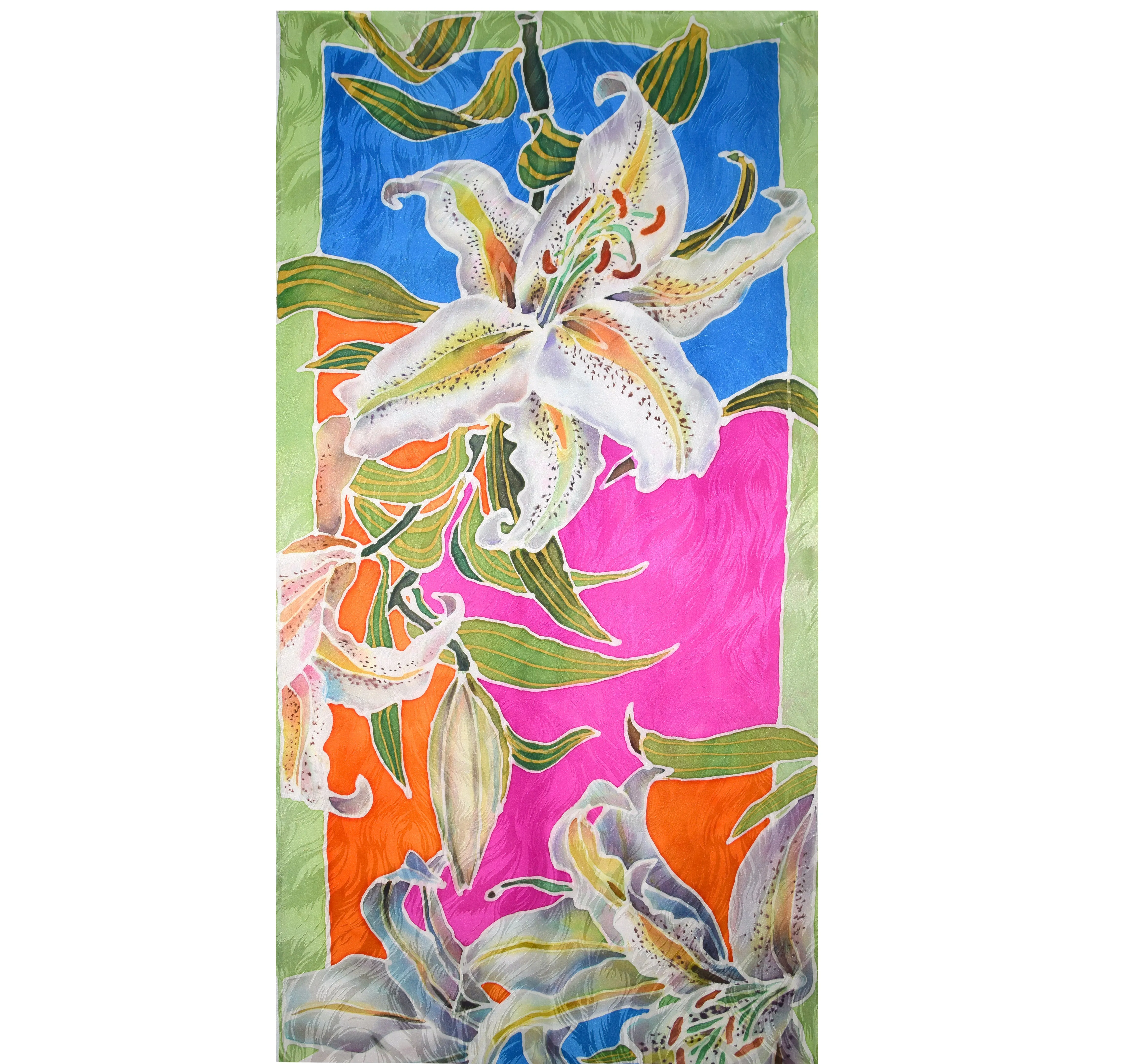 Exquisite One of a Kind Tiger Lilies Floral Silk Scarf/Shawl