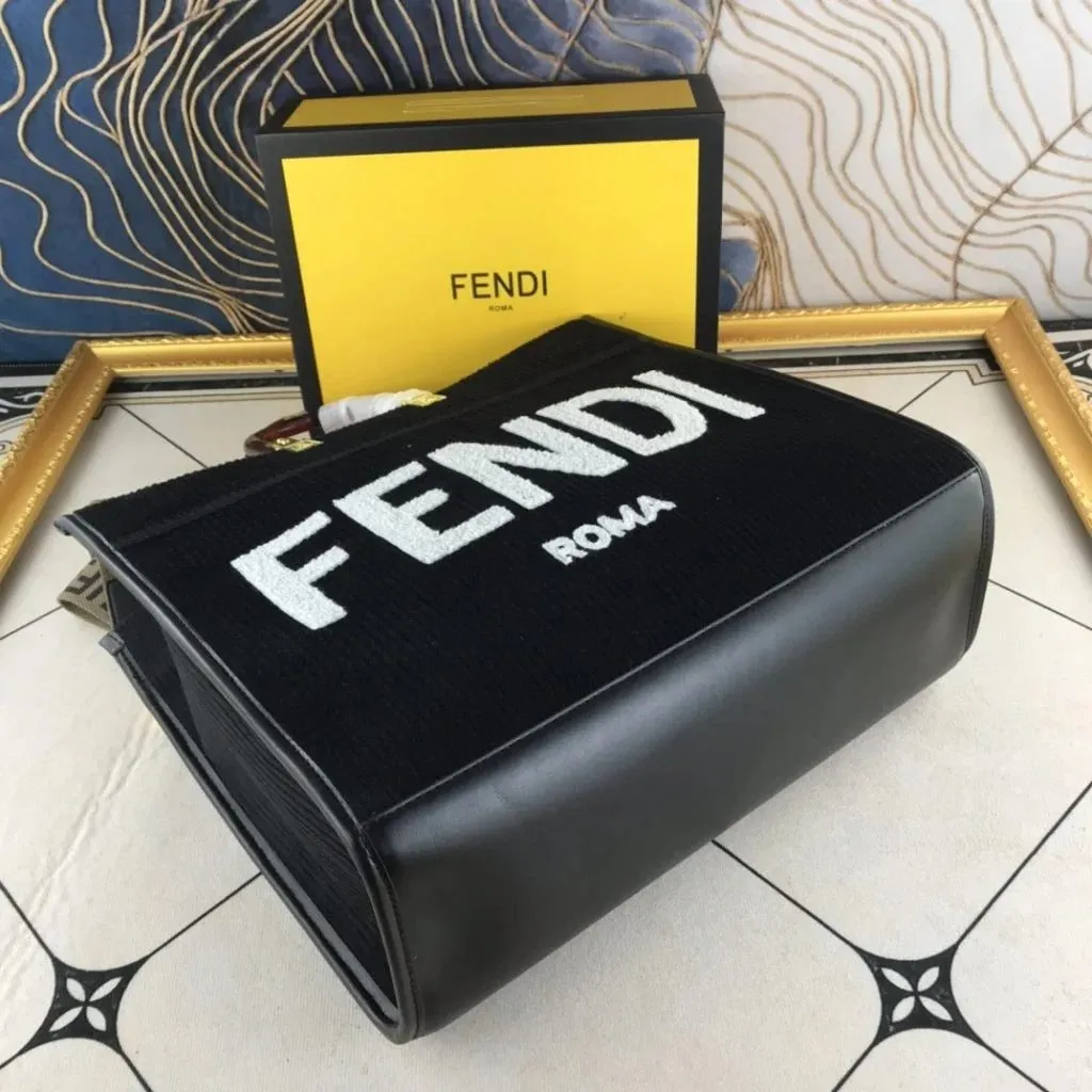 Fendi Velvet Shopper Tote Bag Black
