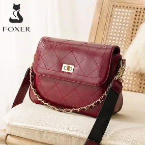 FOXER Cow Leather Women's Commute Handbag Large Capacity Stylish Shoulder Flap Bag for Female Casual Girl's Flap Messenger Bag