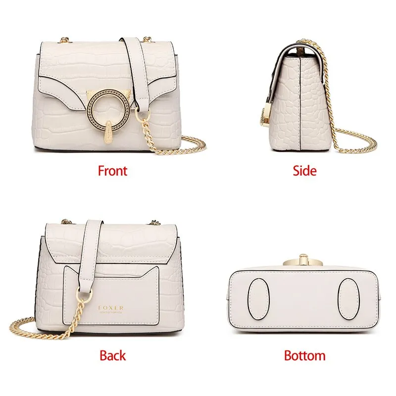 FOXER Women 's Mini Square Flap Bag Fashion Alligator Messenger Bag for Female Split Leather Small Cross-body Shoulder Bag