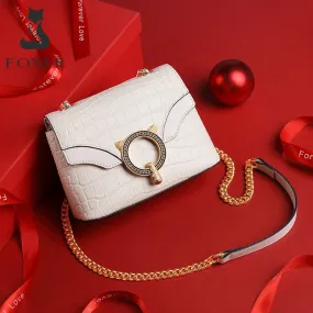FOXER Women 's Mini Square Flap Bag Fashion Alligator Messenger Bag for Female Split Leather Small Cross-body Shoulder Bag