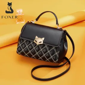 FOXER Women Stylish Totes Cowhide Messenger Bag Leather Mini Female Flap Handbags Lady Commute Shoulder Bag Valentine's Day Gift