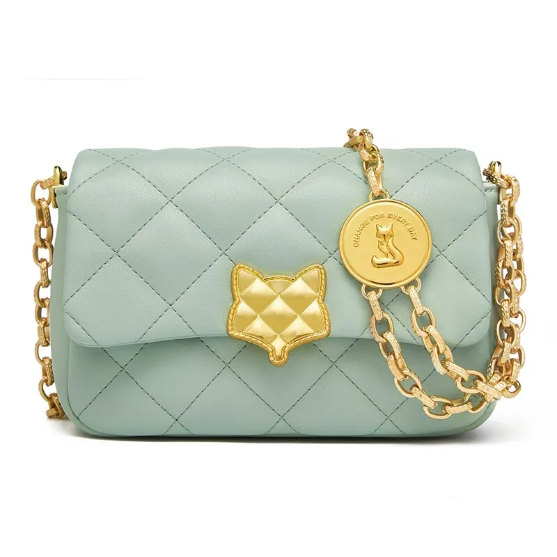 FOXER Women's Split Leather Fashion Flip Crossbody Bag High Quality Ladies Casual Shoulder Bag Luxury Diamond Coin Chain Bag