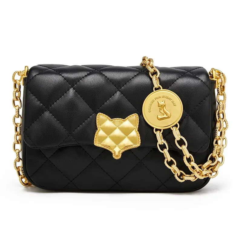 FOXER Women's Split Leather Fashion Flip Crossbody Bag High Quality Ladies Casual Shoulder Bag Luxury Diamond Coin Chain Bag