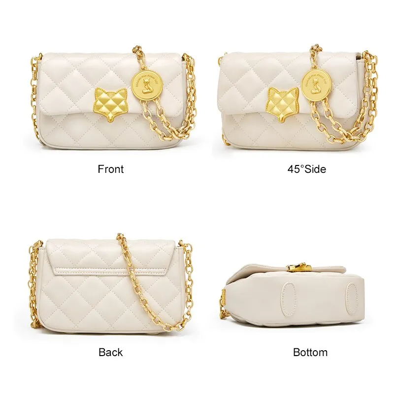 FOXER Women's Split Leather Fashion Flip Crossbody Bag High Quality Ladies Casual Shoulder Bag Luxury Diamond Coin Chain Bag