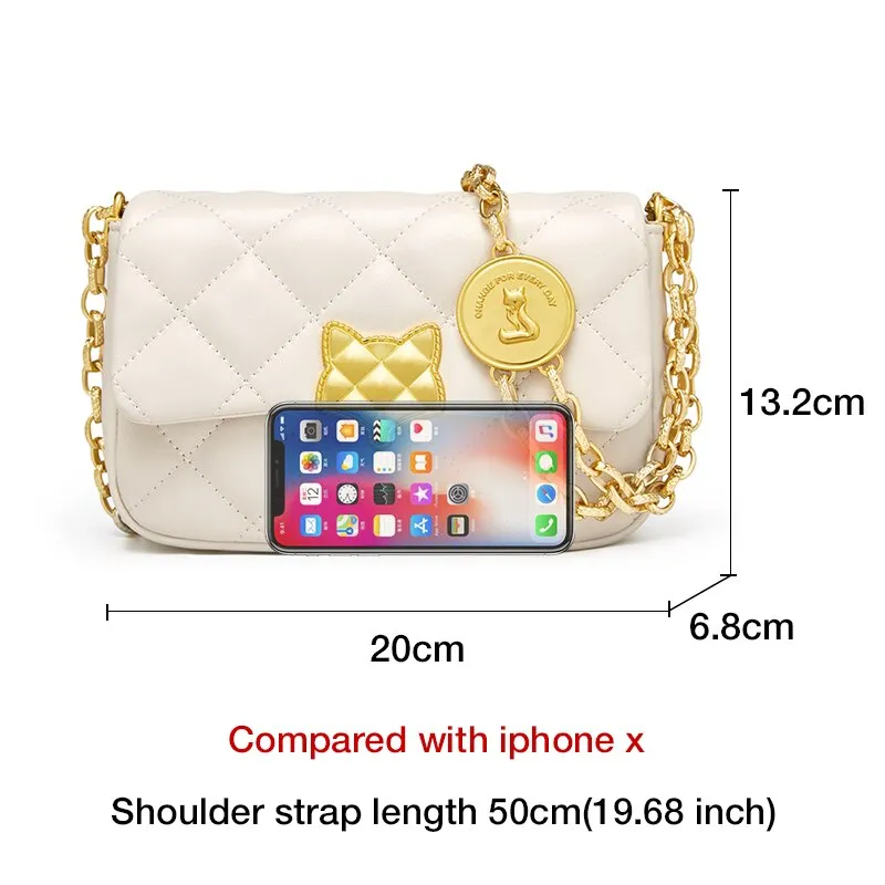 FOXER Women's Split Leather Fashion Flip Crossbody Bag High Quality Ladies Casual Shoulder Bag Luxury Diamond Coin Chain Bag
