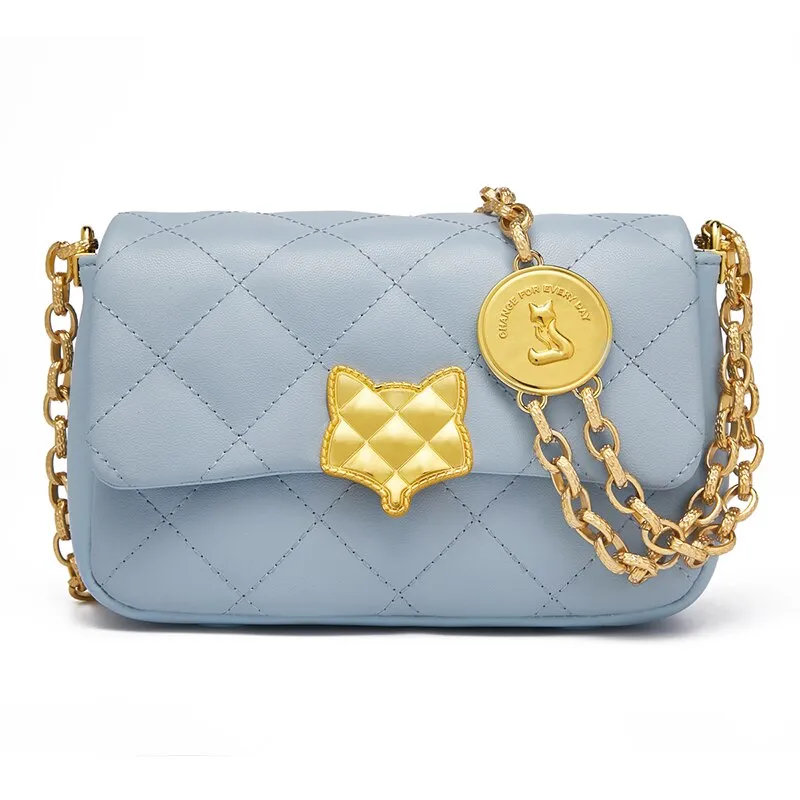 FOXER Women's Split Leather Fashion Flip Crossbody Bag High Quality Ladies Casual Shoulder Bag Luxury Diamond Coin Chain Bag
