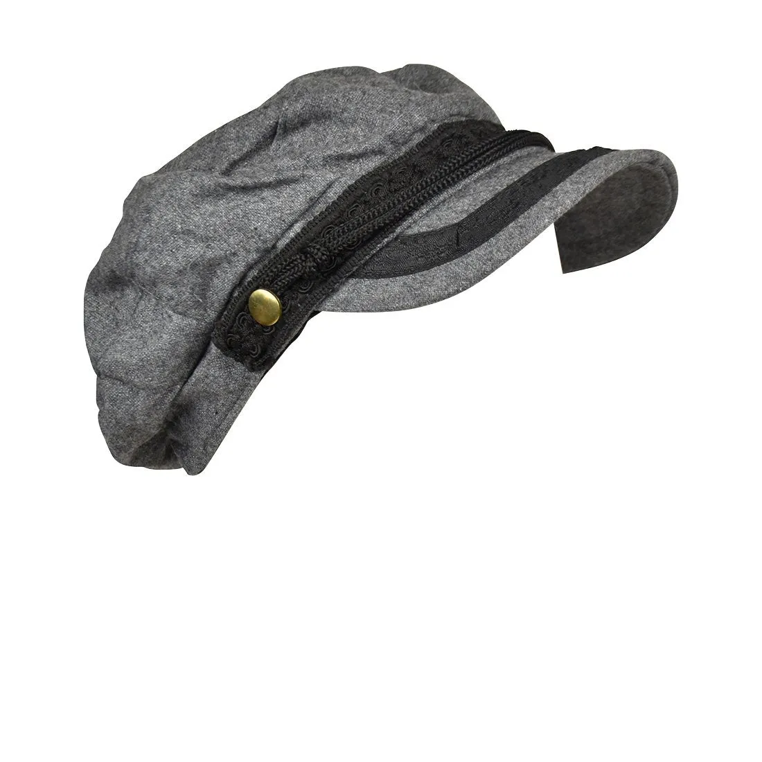 Grey Wool Cap with Black Braid