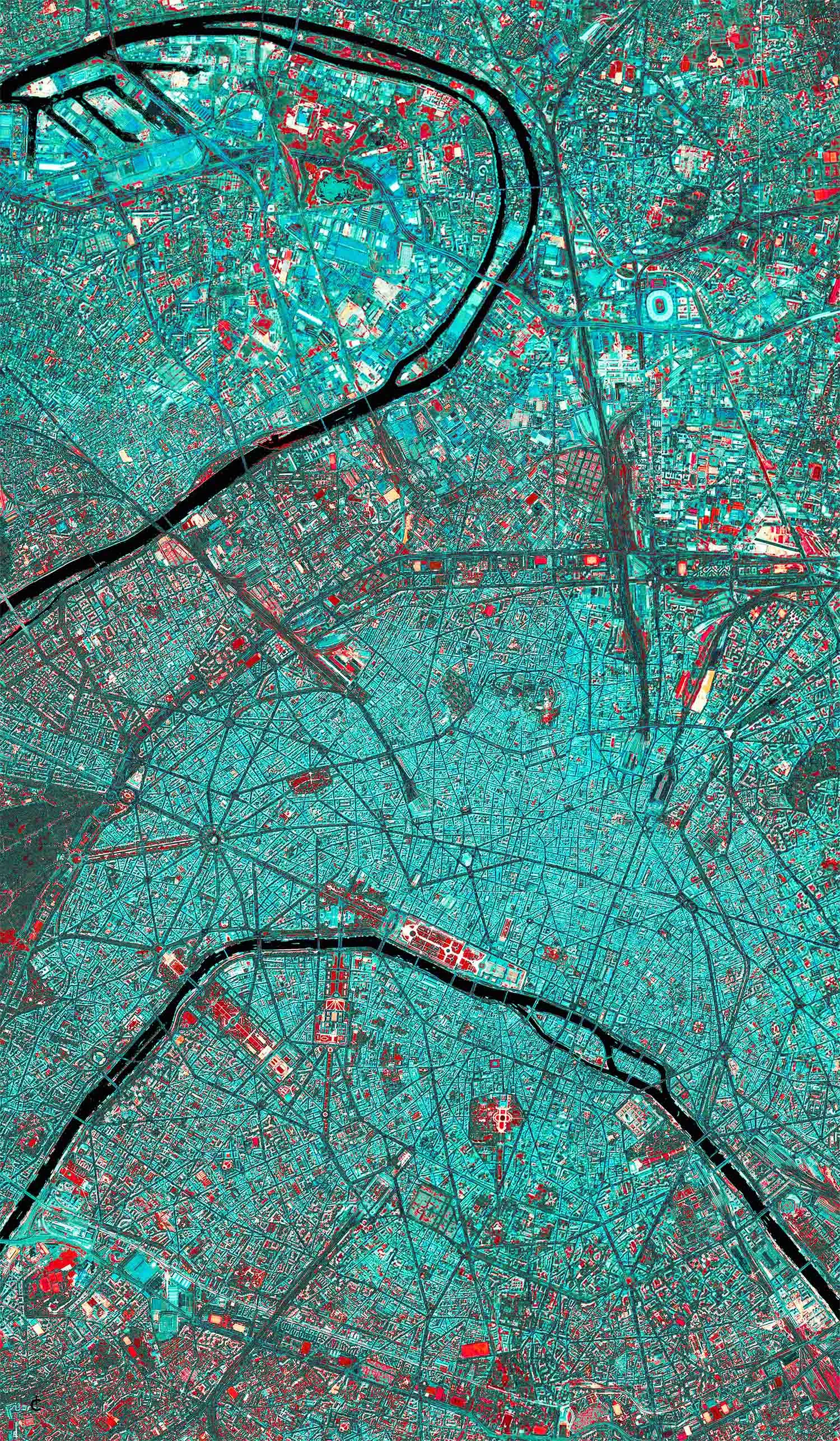 Paris Blue Rectangular Satin Silk Scarf