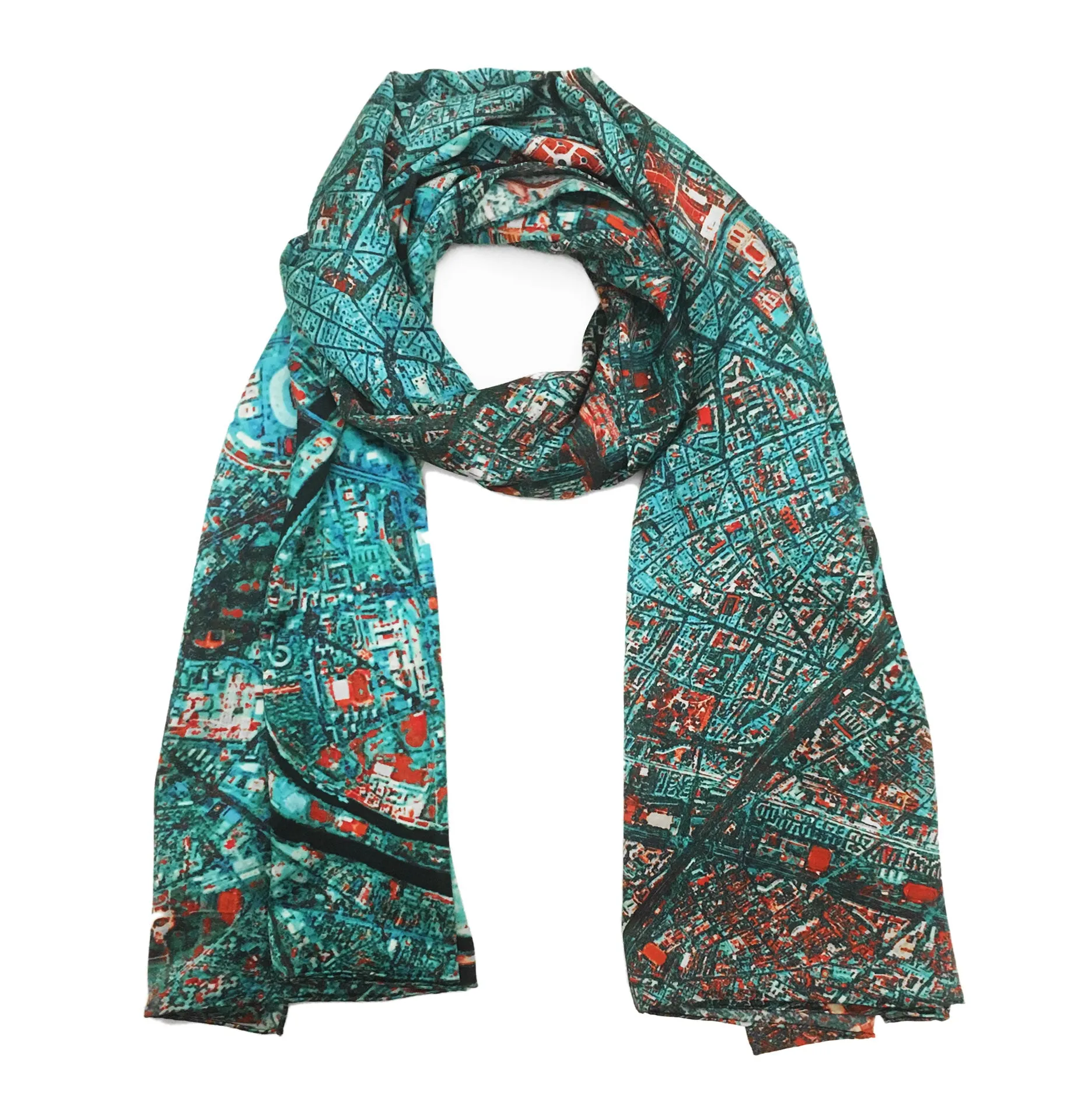 Paris Blue Rectangular Satin Silk Scarf