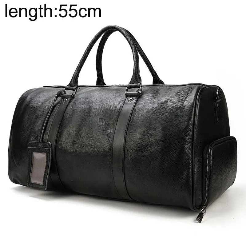 Soft Genuine Leather Travel Black Duffel Bag