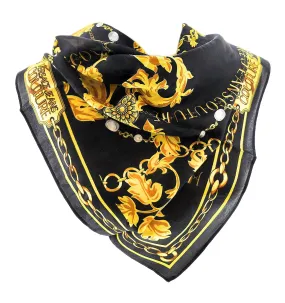 Versace Jeans Couture Black/Gold Charm Link Baroque Print Silk Scarf
