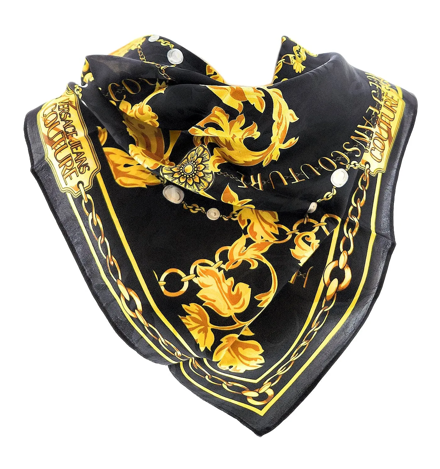 Versace Jeans Couture Black/Gold Charm Link Baroque Print Silk Scarf