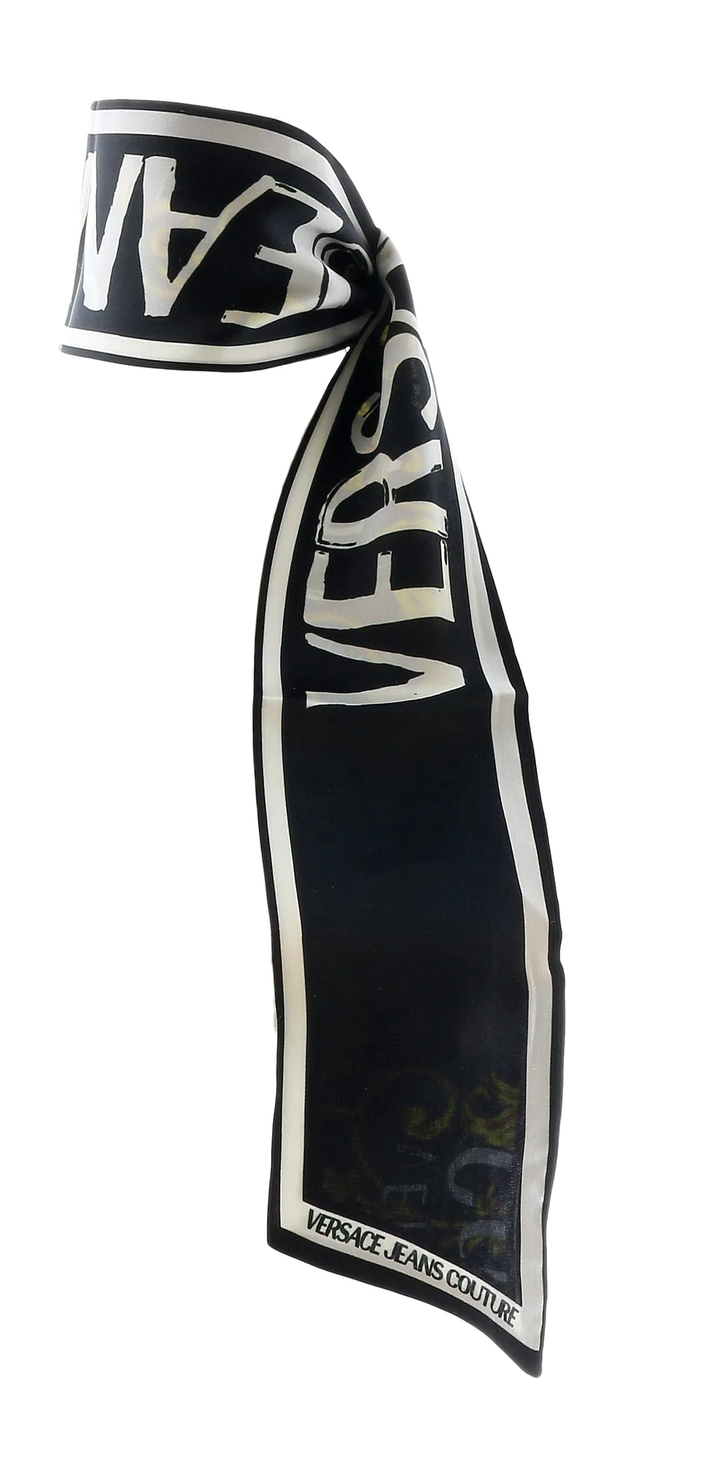 Versace Jeans Couture Black/Gold Signature Baroque Print Slim Scarf