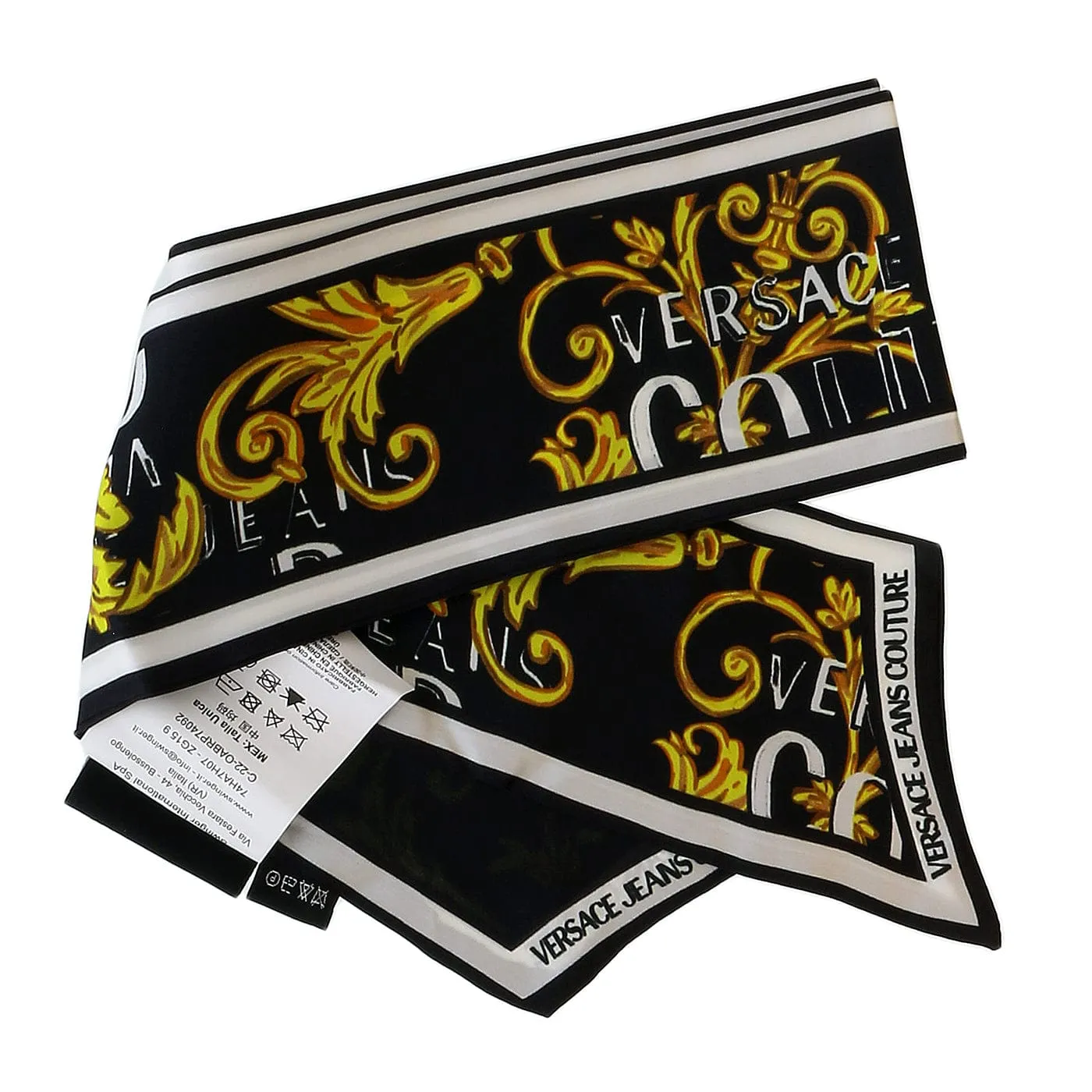 Versace Jeans Couture Black/Gold Signature Baroque Print Slim Scarf