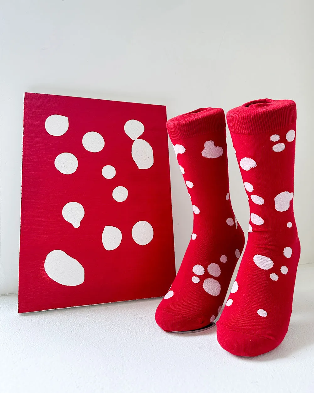 Women's Dalmatian Pattern Socks - Red & White