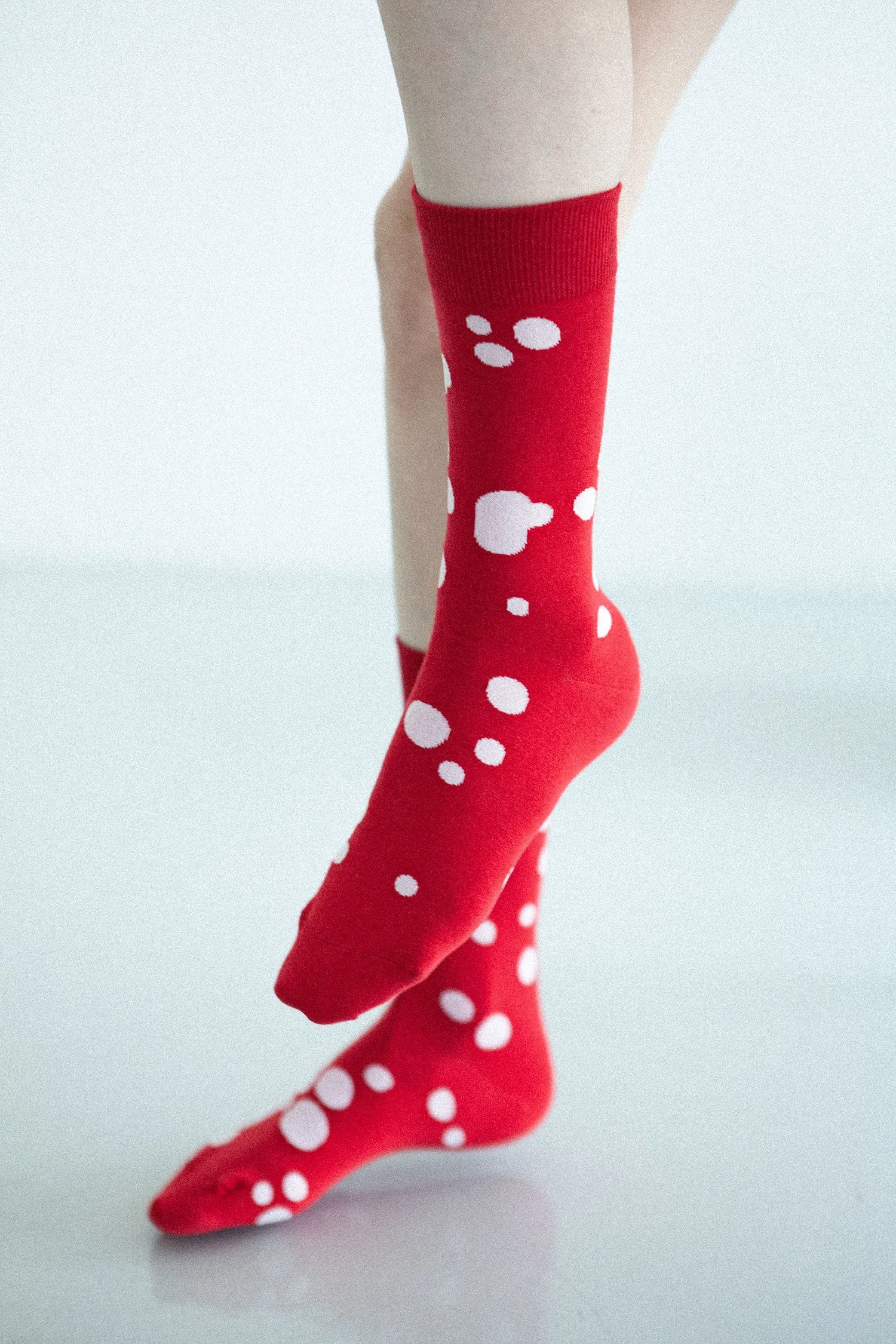 Women's Dalmatian Pattern Socks - Red & White